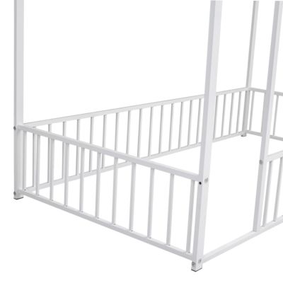 Twin Metal House Bed with Fence