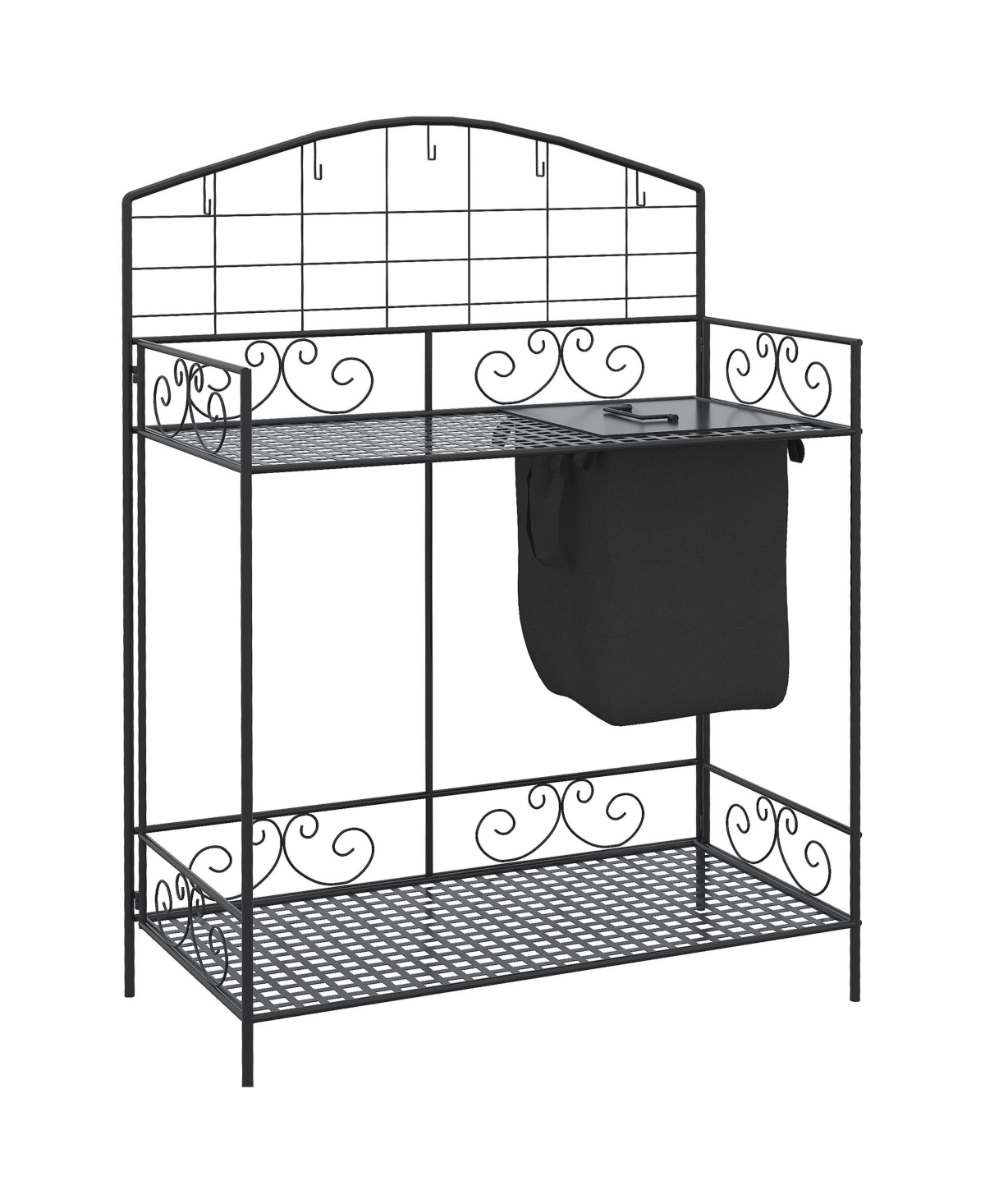 Folding Potting Bench Table Build-In Bag with Cover Black - Black