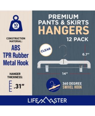 Clear Plastic Hangers - 20 Pieces 14 Inches Anti-Slip Space-Saving, Closet Organization Solution - Pants, Trousers, Skirts, Jeans Hangers with 360° Swivel Hook and Adjustable Clips - Clear