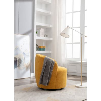 Teddy Fabric Swivel Barrel Chair with Metal Ring