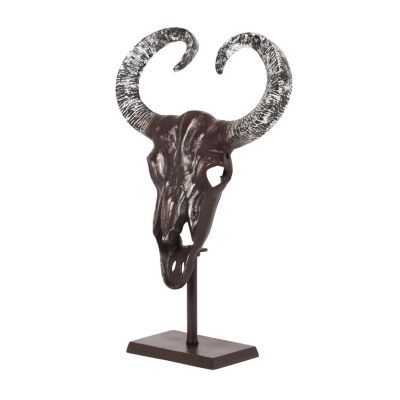 Streamdale Bronze Handcrafted Aluminum Bull Skull Decor with Stand