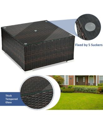 5PCS Patio Rattan Furniture Set Sectional Conversation Sofa w/ Coffee Table