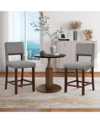 2 Piece Bar Chair Set with Hollowed Back and Rubber Wood Legs