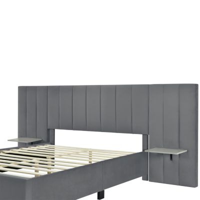 Streamdale Queen Velvet Platform Bed with Headboard