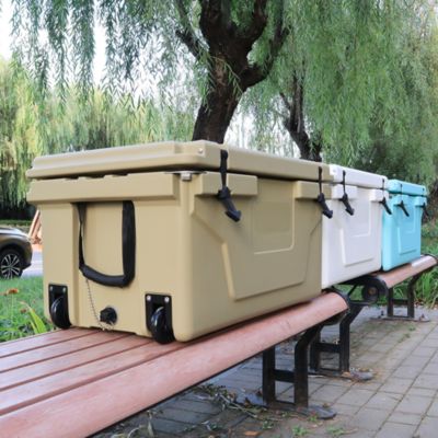 Khaki Color Ice Cooler Box 65Qt Camping Ice Chest Beer Box Outdoor Fishing Cooler