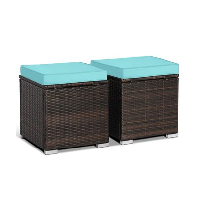 2 Pieces Patio Ottoman with Removable Cushions