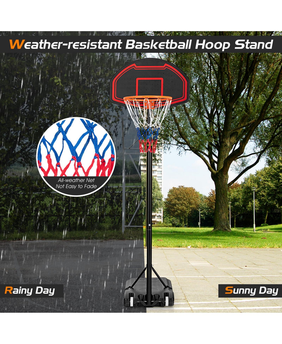 Slickblue Adjustable Kids' Basketball Hoop Stand with Durable Net and Wheel - Red