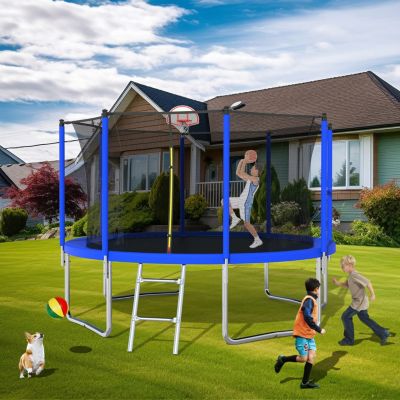 12 ft UV-Safe Trampoline with 8 Enclosure Poles and Safety Net