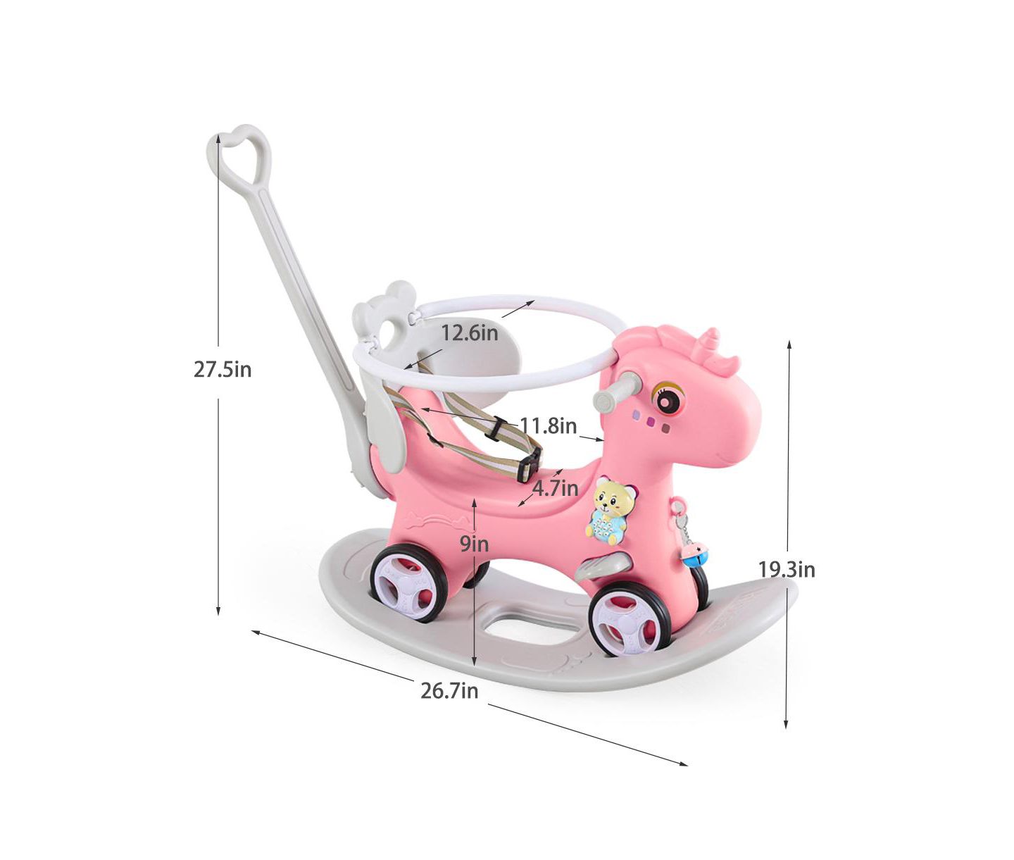 Детская игрушка Streamdale Furniture 4-in-1 Rocking Horse Balance Bike Ride-On Toy, Ages 1-3, цвет: Розовый — фото 2