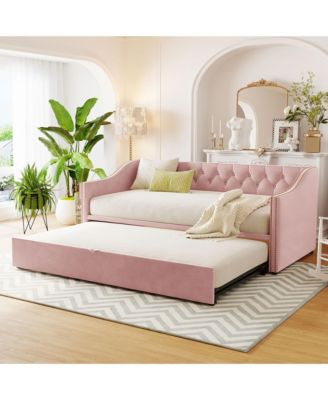 Streamdale Twin Size Upholstered daybed with Pop Up Trundle, Beige