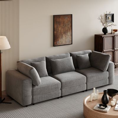 Corduroy Sofa with Ample Armrests (36.25"W)