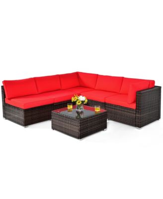 6PCS Patio Rattan Furniture Set Cushioned Sofa Coffee Table Garden
