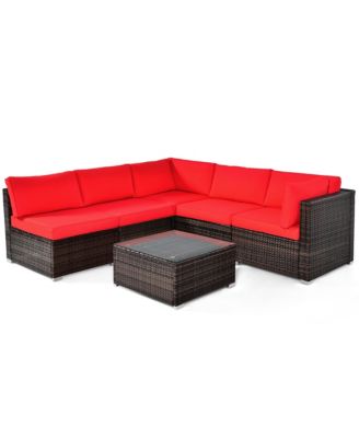 6PCS Patio Rattan Furniture Set Cushioned Sofa Coffee Table Garden