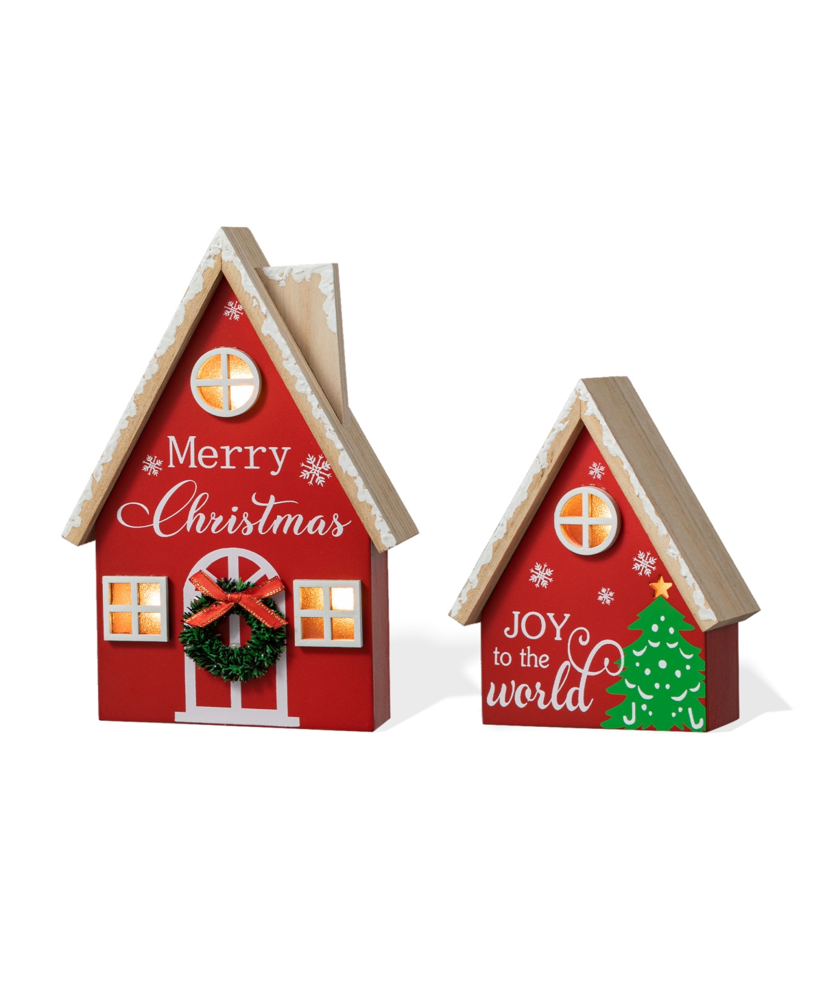 Christmas Lighted Wooden House Table Decor, Set of 2 - Multi