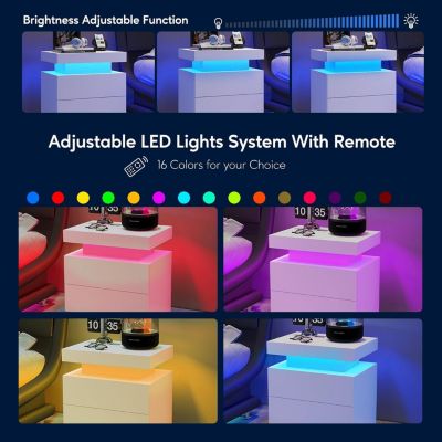 Adjustable LED Nightstand with Shelf and Drawers