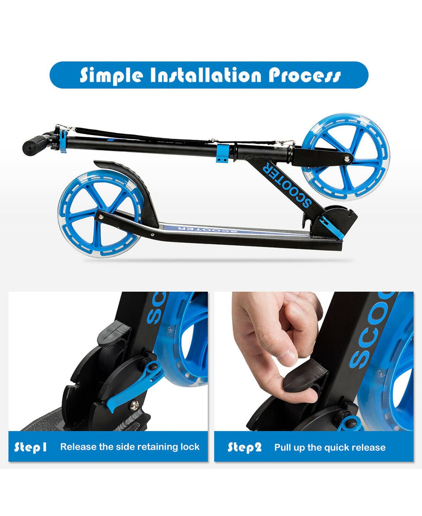 Детская игрушка Costway Folding Kick Scooter with LED Wheels, 220 Lb Capacity, Ages 5-14, цвет: Синий — фото 5