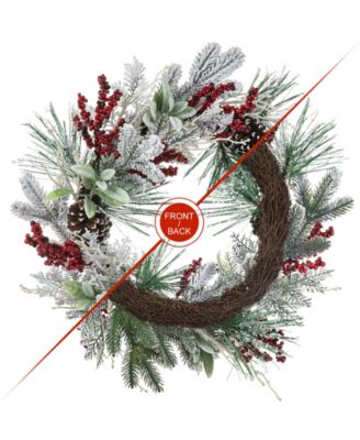 24 D Christmas Flocked Pinecone Berry Wreath