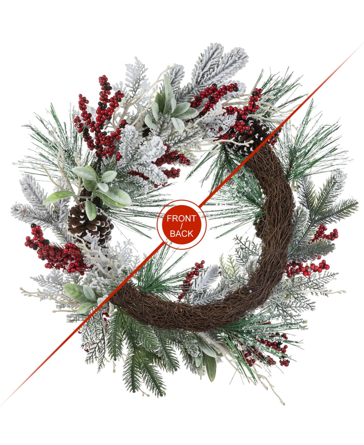 Glitzhome 24 D Christmas Flocked Pinecone Berry Wreath In Multi