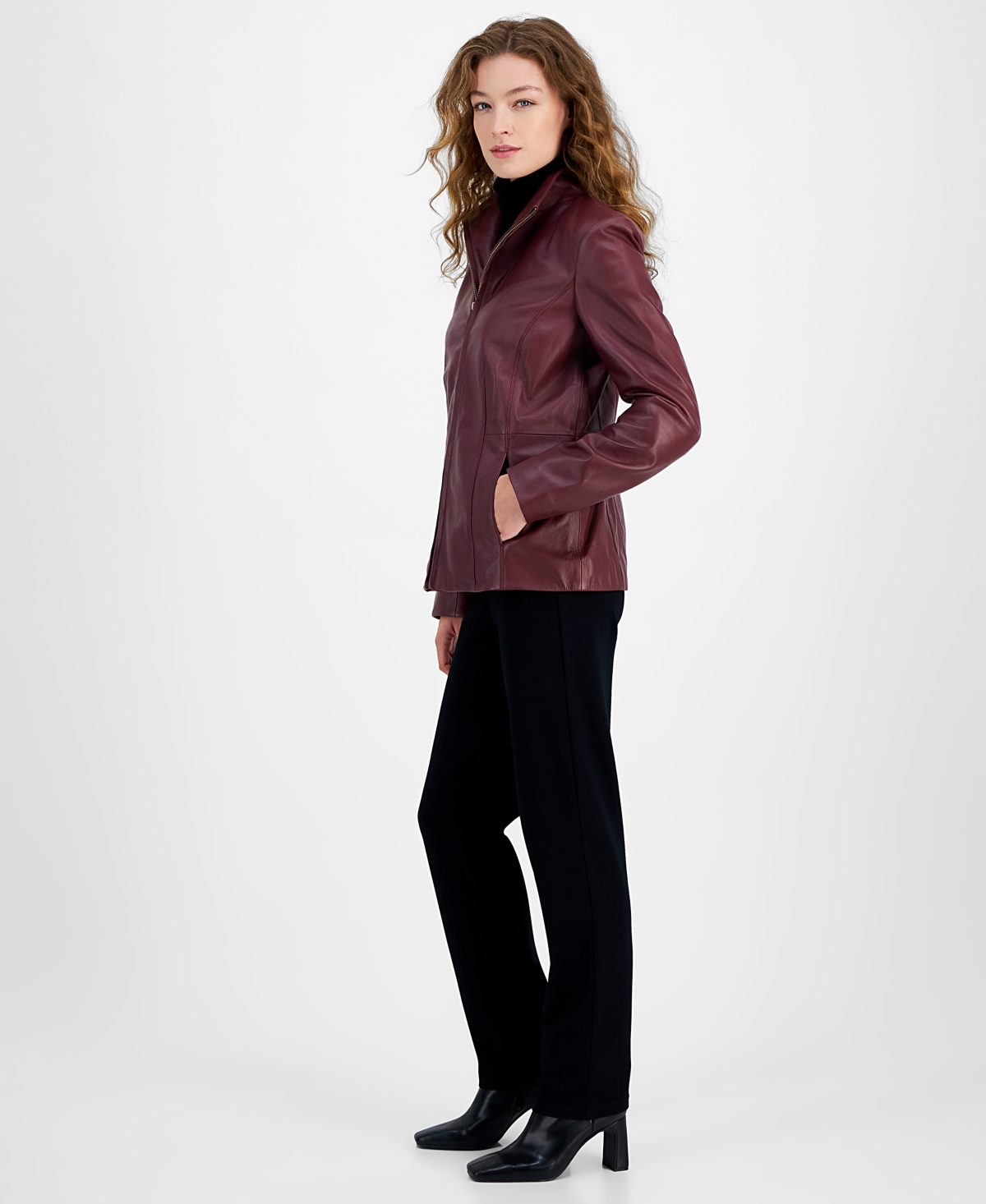 Cole Haan Womens Leather Coat