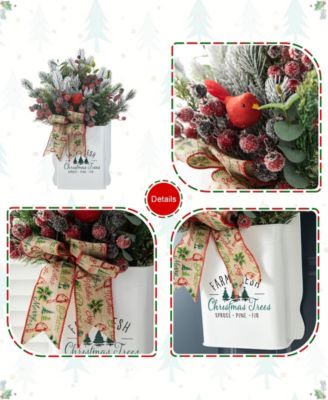 21 H Christmas Pine Needle Berry Ribbon Centerpiece