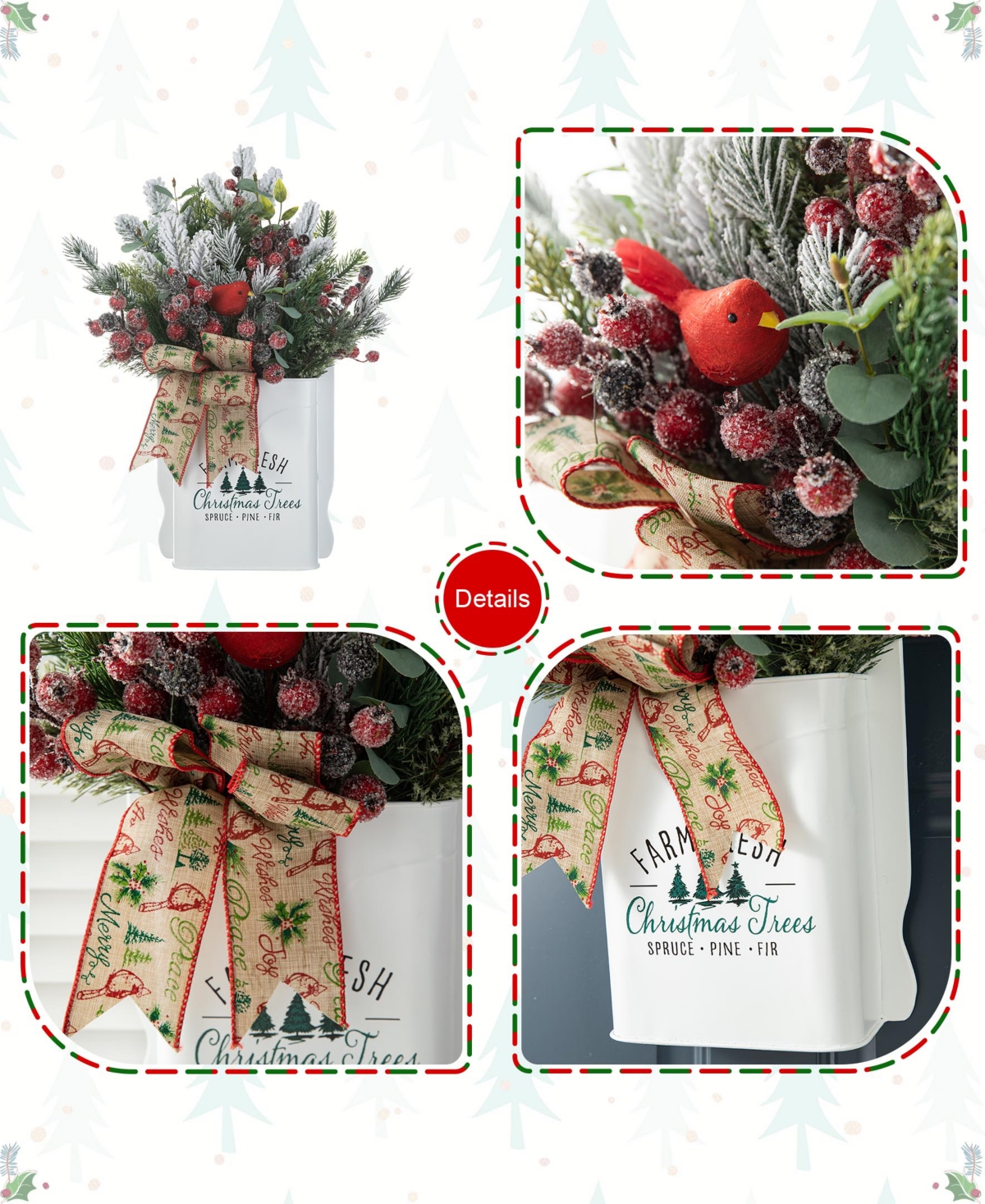 Glitzhome 21 H Christmas Pine Needle Berry Ribbon Centerpiece In Multi