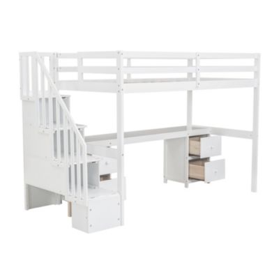 Streamdale White Loft Bed with Desk and Drawers