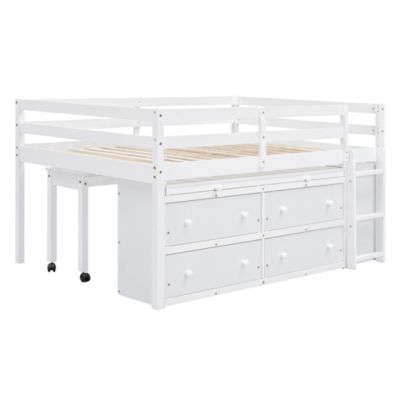 Streamdale White Loft Bed with Desk and Drawers
