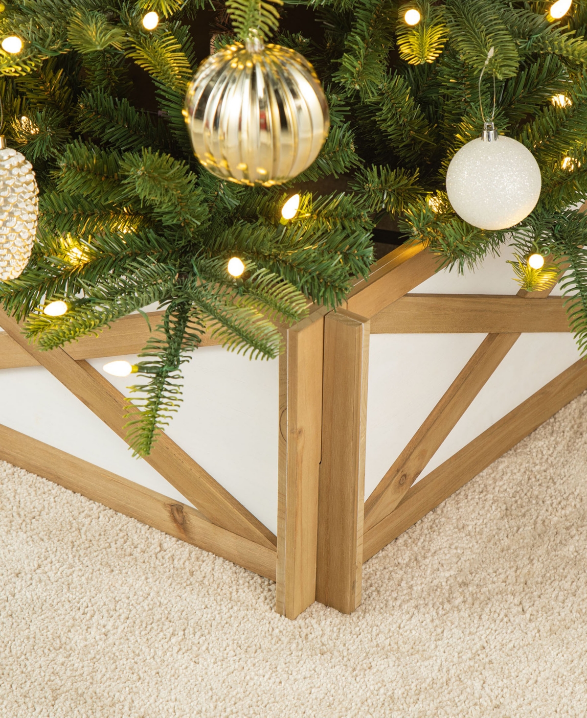 Glitzhome 24.5 Natural White Wooden Tree Collar