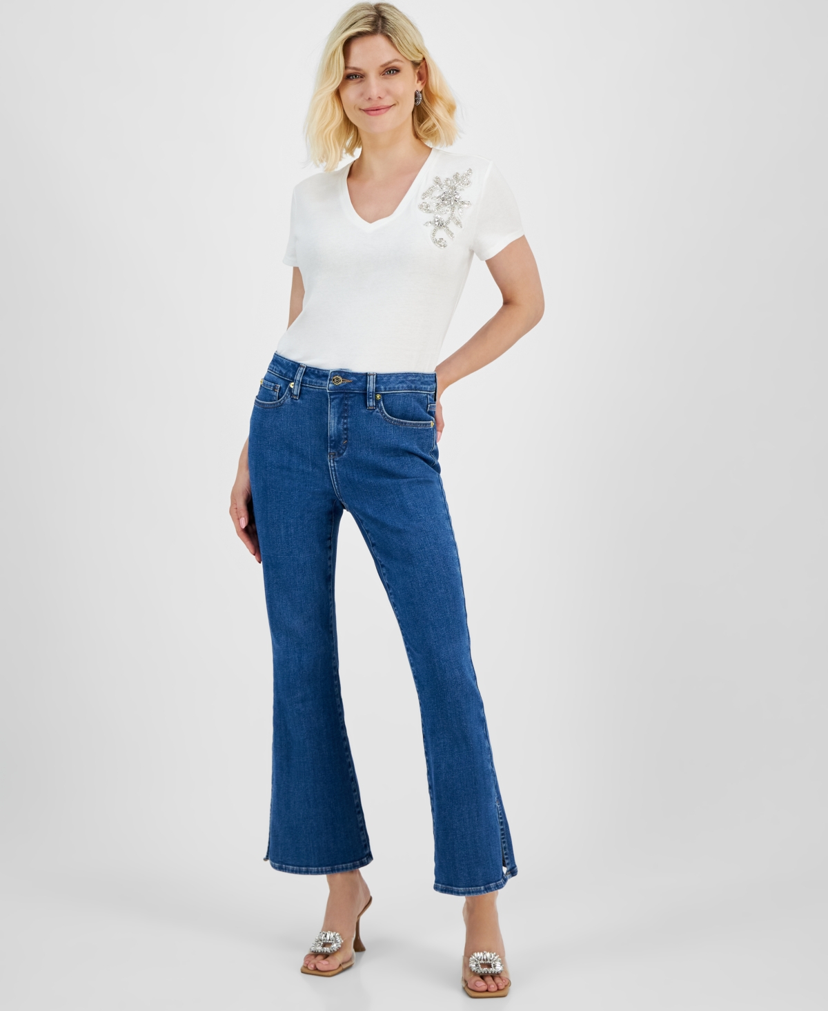 INC INTERNATIONAL CONCEPTS PETITE HIGH-RISE FLARE JEANS, CREATED FOR MACY'S 