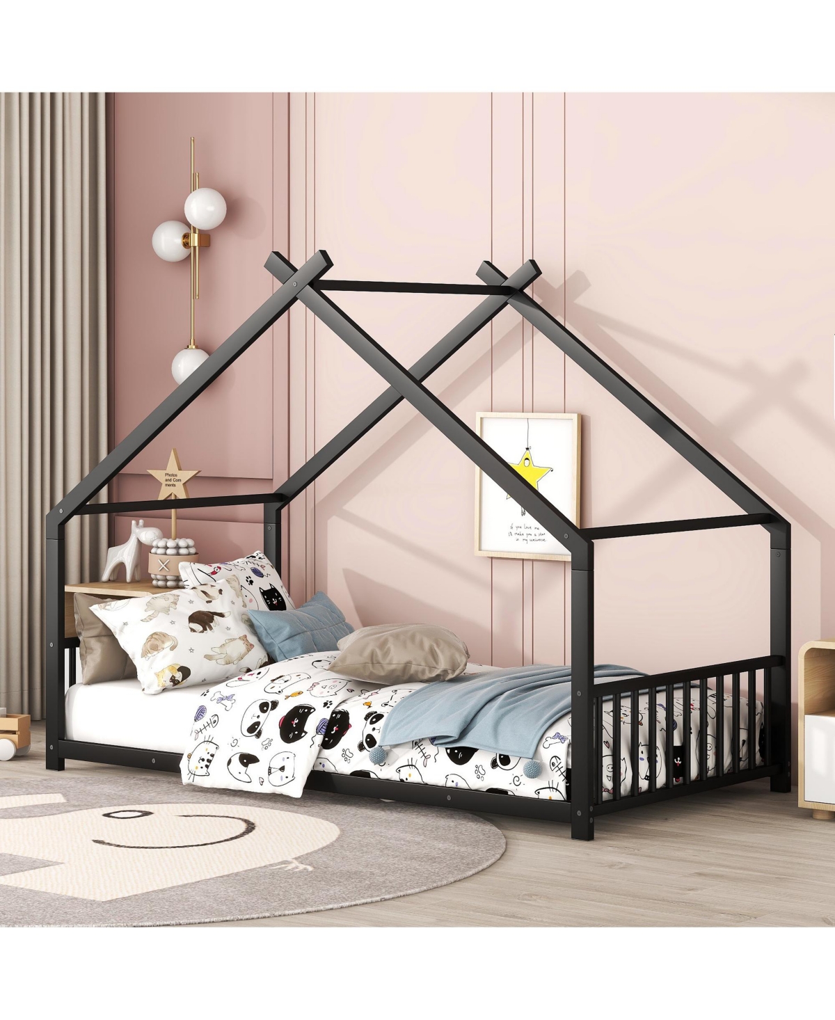 Streamdale Twin Metal House Bed, Black