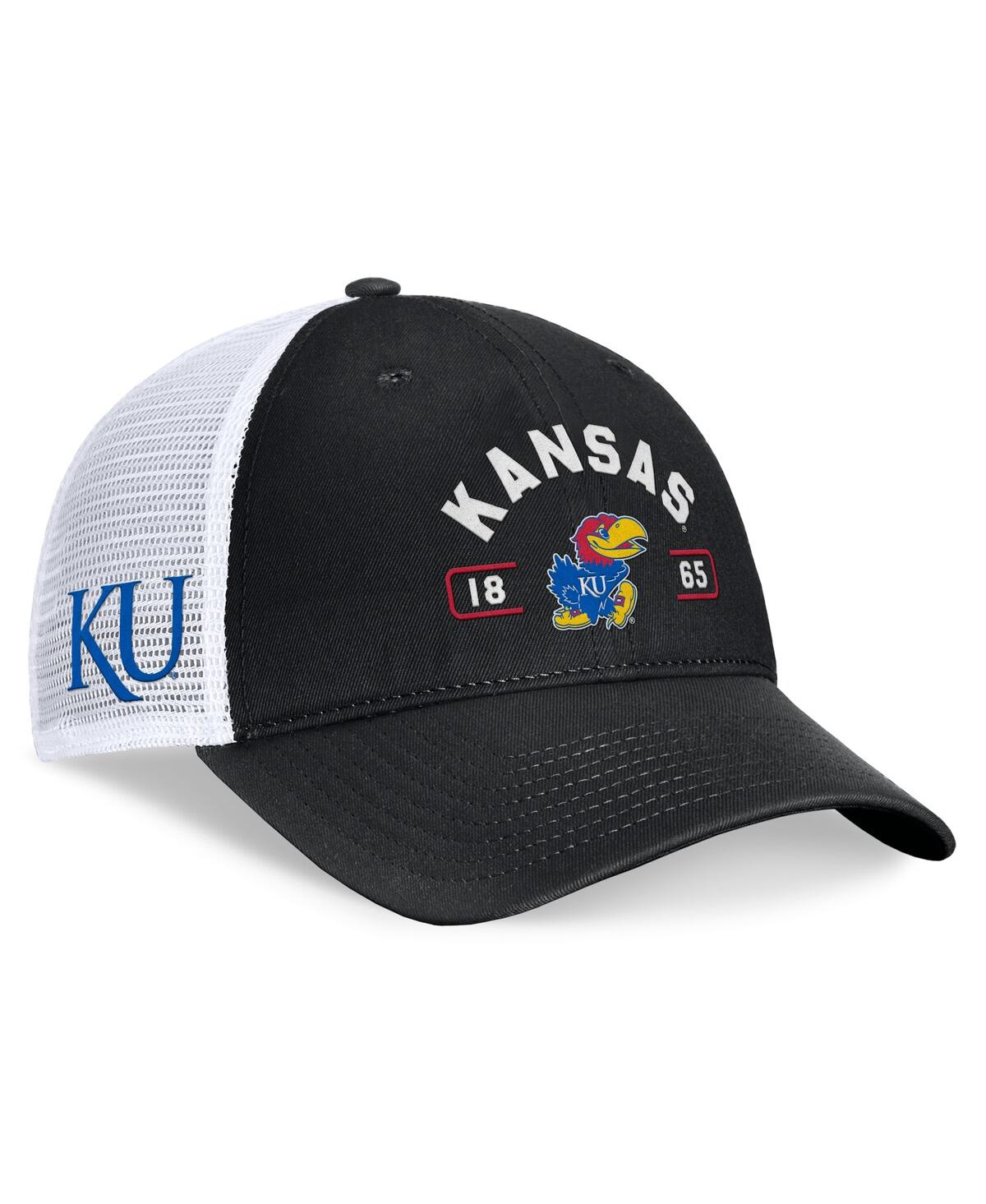 Men's Black/White Kansas Jayhawks Free Kick Trucker Adjustable Hat - Black, White