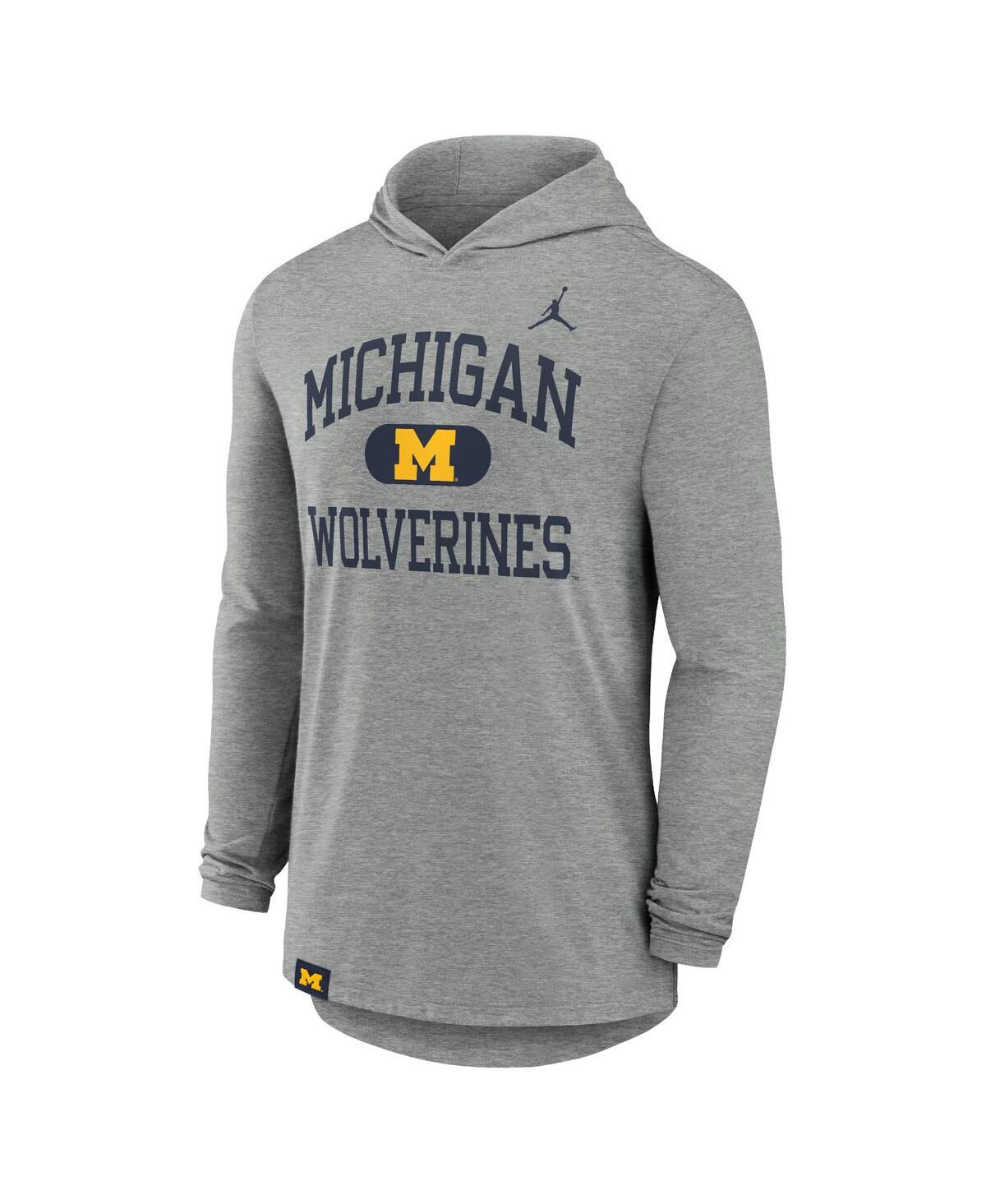 Jordan Michigan Wolverines Blitz Nike Men's Dri-fit College Long-sleeve Hooded T-shirt In Heather Gray