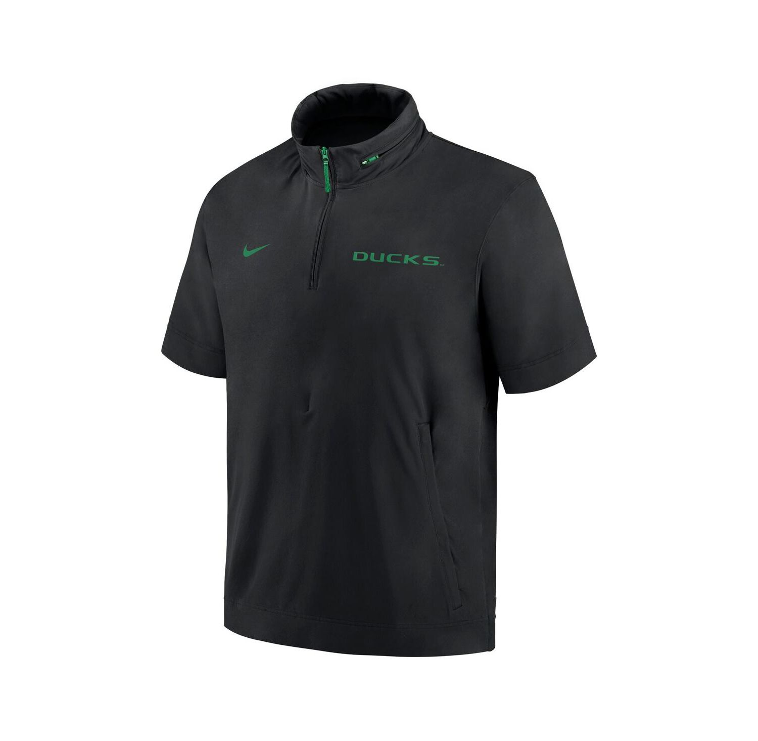Men's Black Oregon Ducks 2024 Sideline Coach Short Sleeve Half-Zip Hoodie Jacket