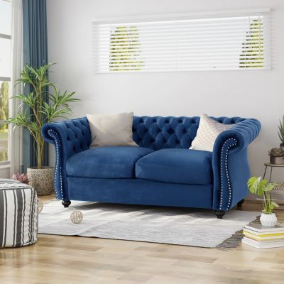Chesterfield Loveseat Button Tufted, Nailhead Trim, Rolled Arms