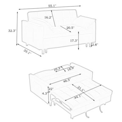  Breathable Modular Sofa Bed with Metal Legs
