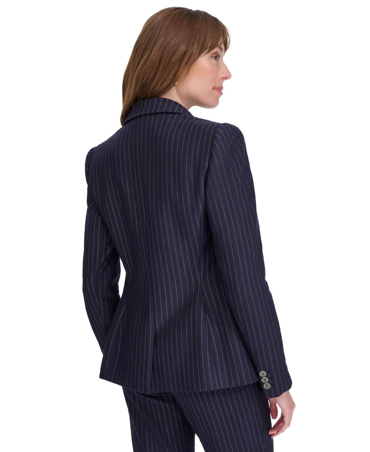 Tommy Hilfiger Women's Pinstripe Slim-fit Single-button Blazer In Mdngt,taba