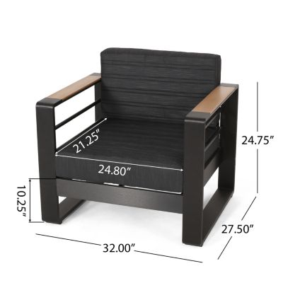 Slat Design Aluminum Club Chair Set with Water-Resistant Cushions