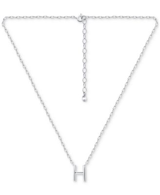 Initial H Pendant Necklace in Sterling Silver, 16" + 2" extender