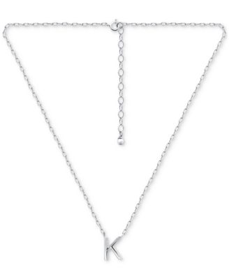 Initial K Pendant Necklace in Sterling Silver, 16" + 2" extender