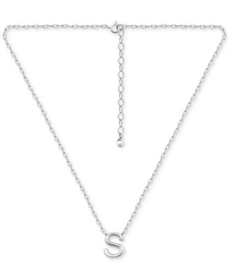 Initial S Pendant Necklace in Sterling Silver, 16" + 2" extender