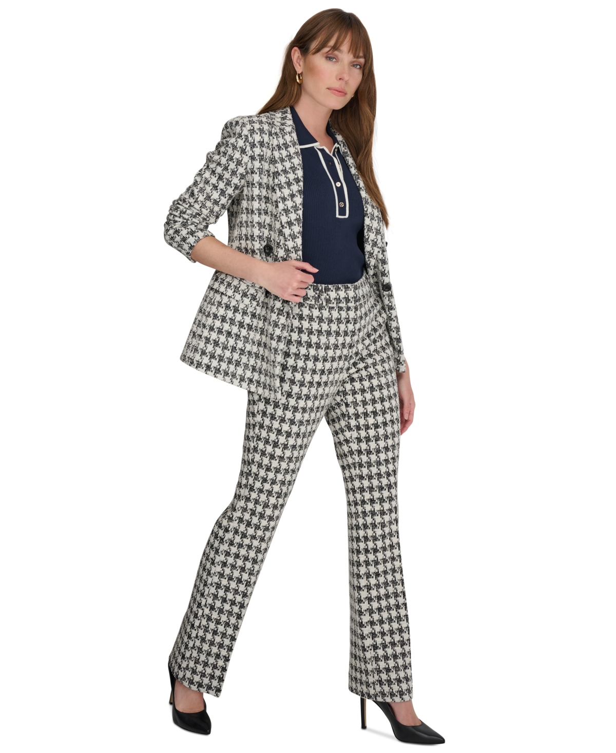 Tommy Hilfiger Women's Houndstooth Double-Breasted Jacket -pearl