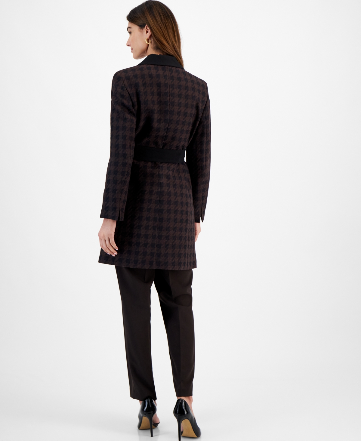 Le Suit Women's Houndstooth Belted Pantsuit, Regular & Petite Sizes -Black