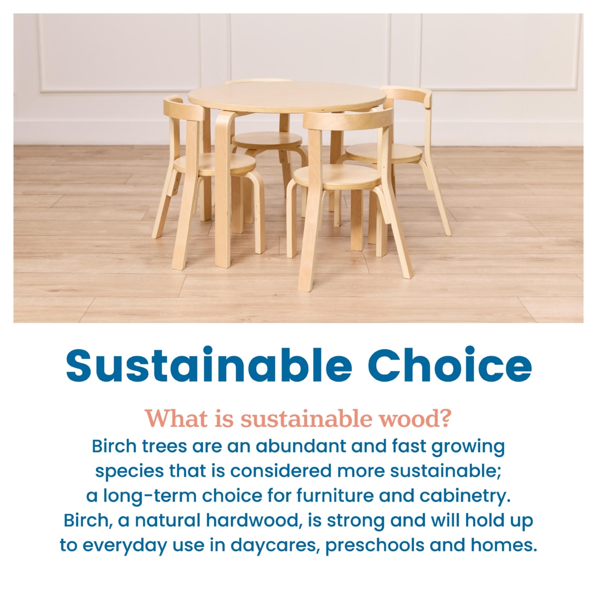 ECR4Kids Bentwood Round Table and Curved Back Chair Set, Earthtone, 5-Piece