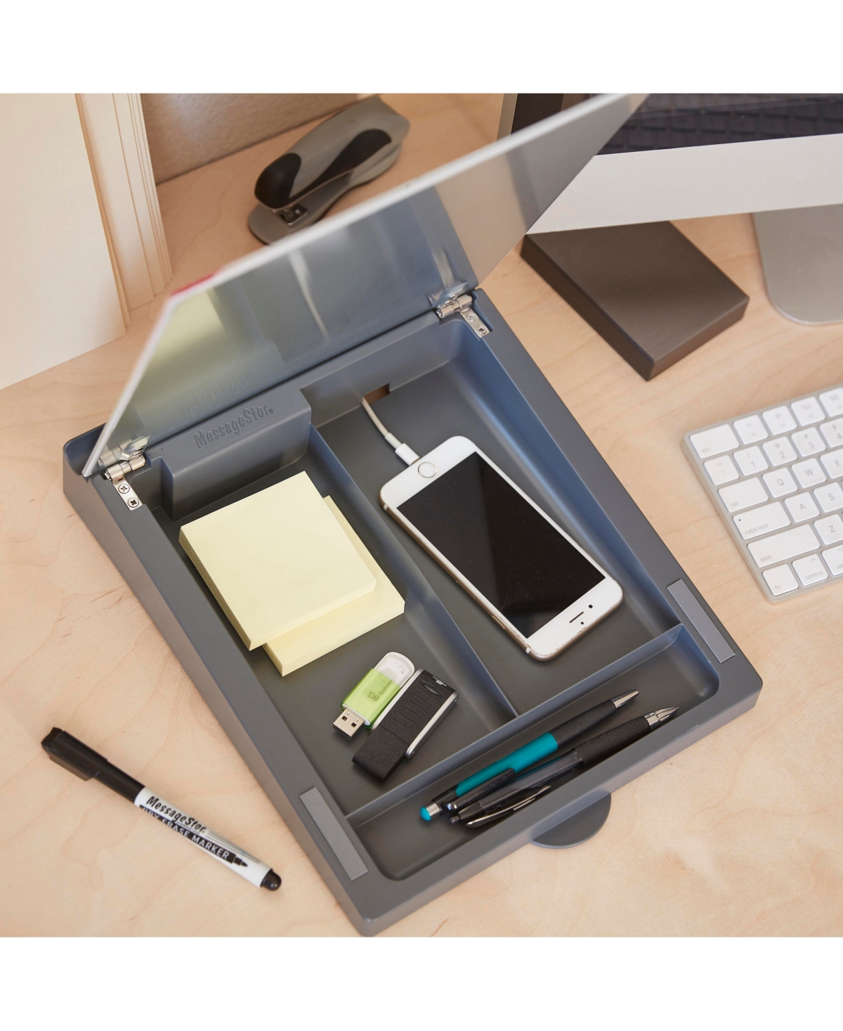 Dry-Erase Glass Board Memo Station, Desk Organizer