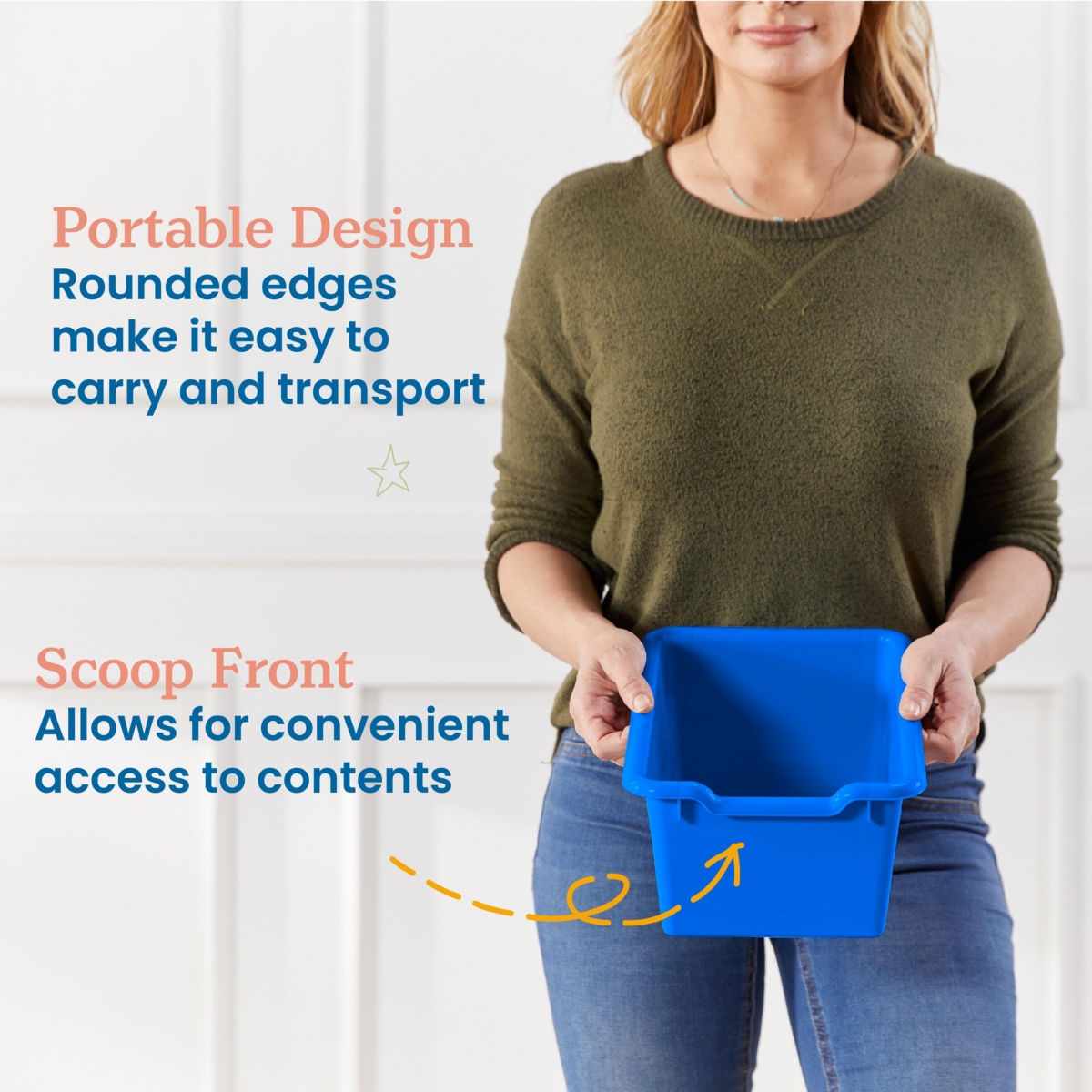 ECR4Kids Streamline 5-Section Coat Locker with Scoop Front Storage Bins, Natural, Blue, 1