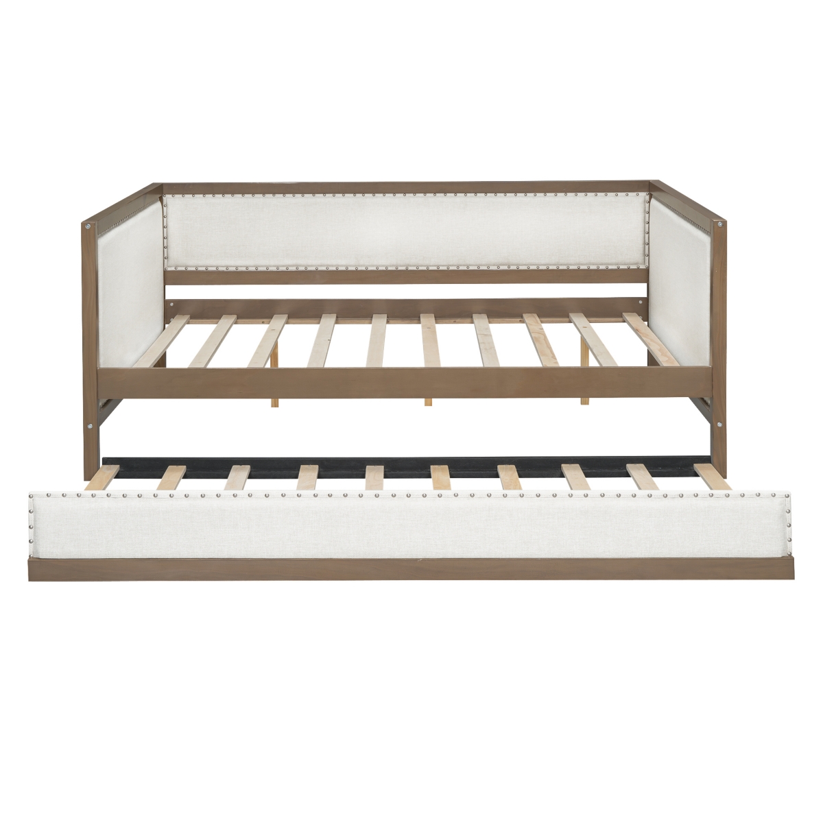 Streamdale Furniture Size Upholstered Daybed with Trundle and Nailhead Decoration,Color - Wood