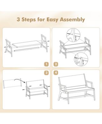 Outdoor Acacia Wood Bench with Backrest and Armrests