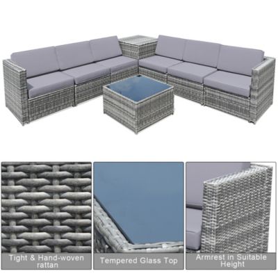 8 PCS Wicker Sofa Rattan Furniture Set Patio Furniture w/ Storage Outdoor