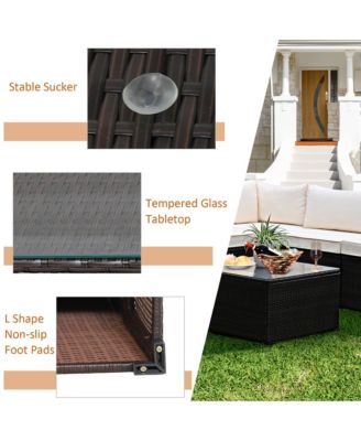 6PCS Patio Rattan Furniture Set Sectional Cushioned Sofa Deck