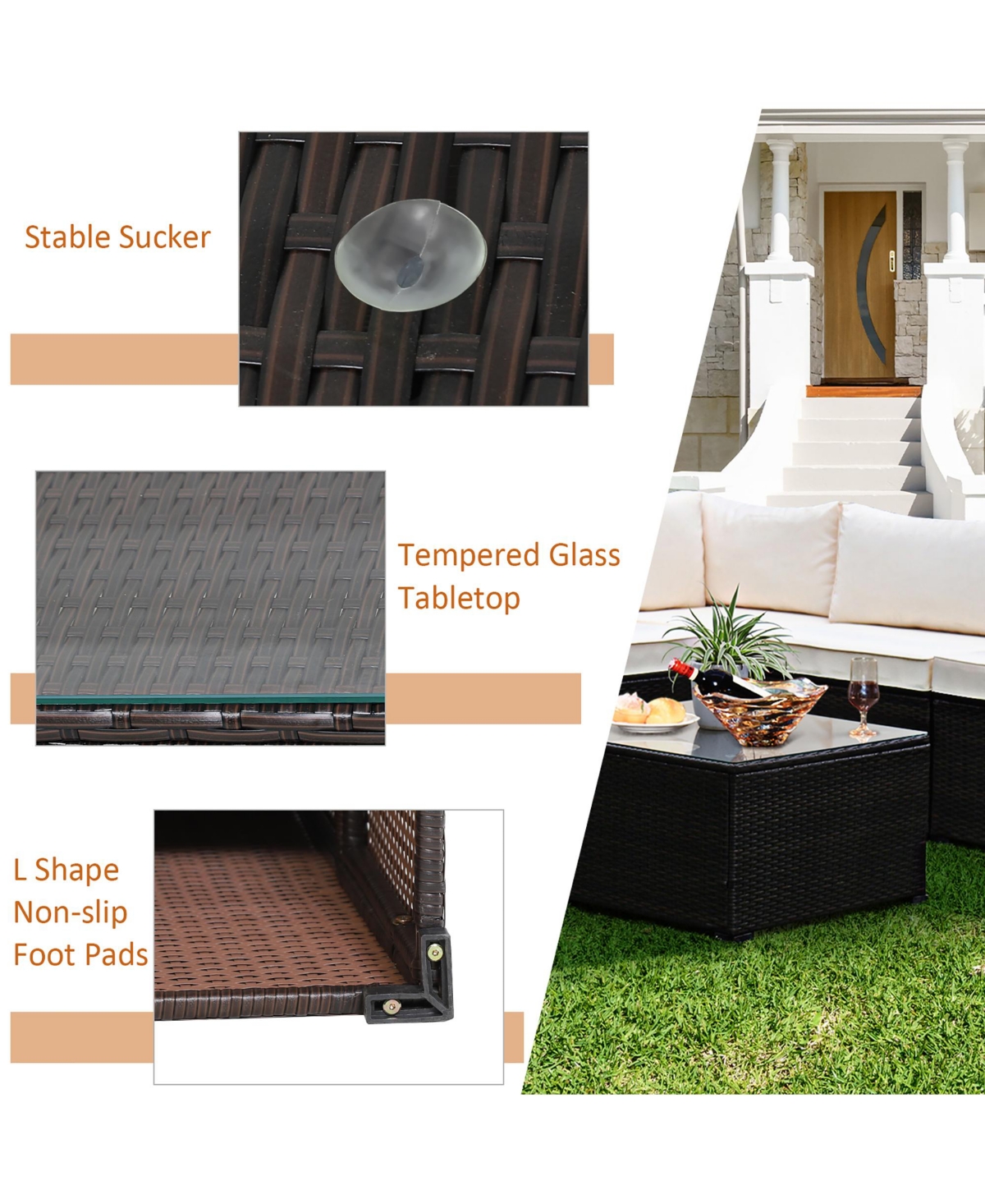 Costway 6PCS Patio Rattan Furniture Set Sectional Cushioned Sofa Deck